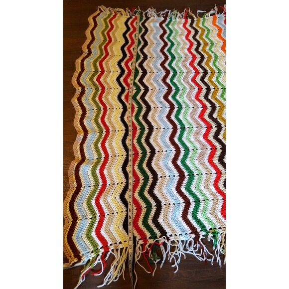 Vintage Afghan Chevron Ripple Zig Zag Crochet Throw Blanket 53"X68" - Picture 5 of 6